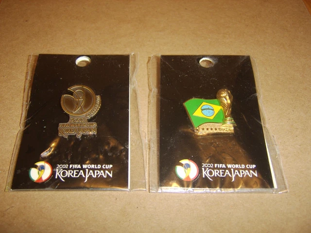 TWO 2002 FIFA World Cup Lapel Pins - Korea Japan Brazil (New
