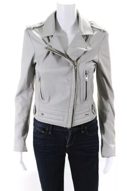 IRO Womens Front Zip Collared Leather Luiga Motorcycle Jacket Gray Size IT 40