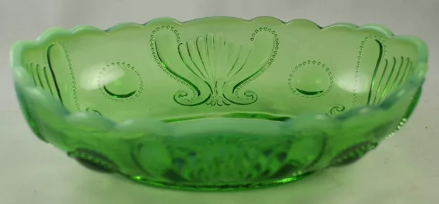 Jefferson Green Opalescent Glass Jewel & Fan Oval Dish Bowl