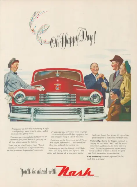 1947 Nash Automobiles Car Oh Happy Day You Will Be Ahead Red Family Print Ad