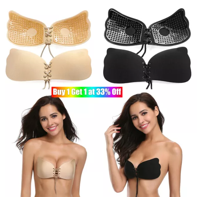 SILICONE STRAPLESS BRA Backless Push Up Adhesive With Drawstrings Invisible UK