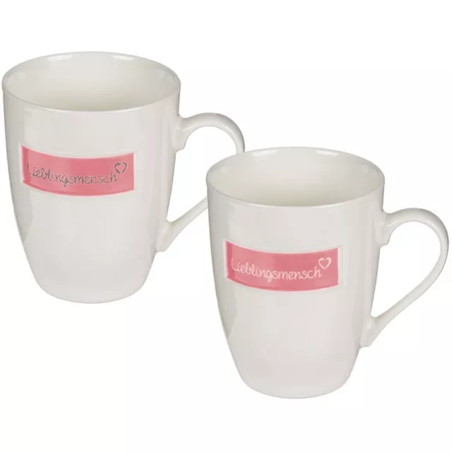 2er-Set New Bone China Kaffee-Becher Kaffeebecher "Lieblingsmensch" 10x8 cm rosa