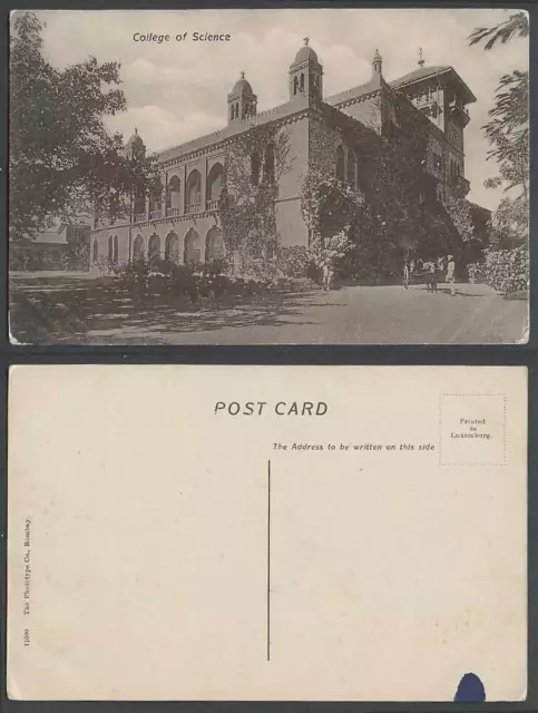 India Old Postcard College of Science School Horse Cart The Phototypie Co Bombay