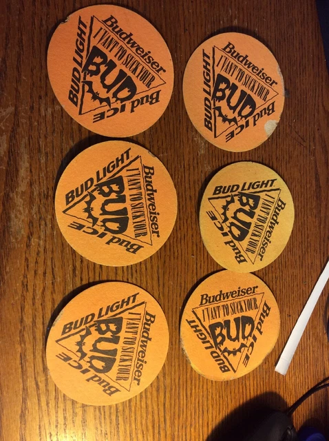 BUD LIGHT BEER 🍺 Set of 6 Used Halloween Coasters, I Vant To Suck Your Bud!