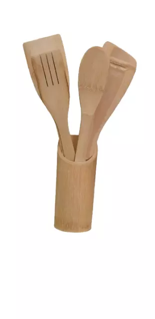 5 Pc Wooden Kitchen Spoon Set, Utensil Set With Holder