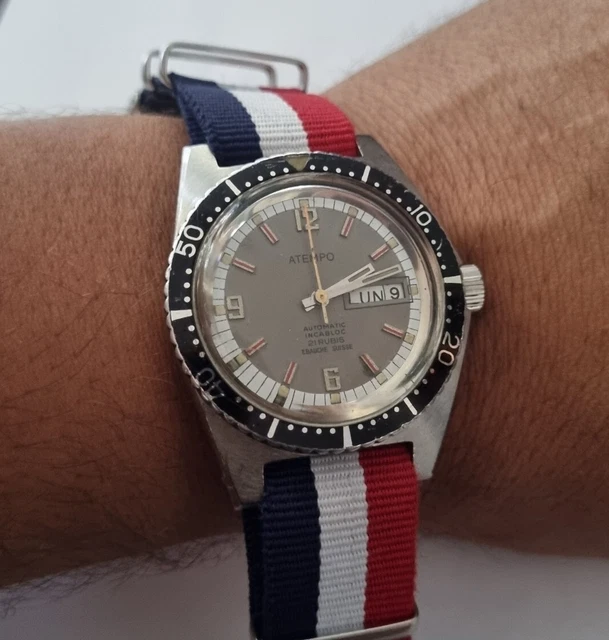 Montre De Plongée Vintage HUMA Automatique Années 60 - 3 Couronnes, Boîtier Chromé, Cadran Noir