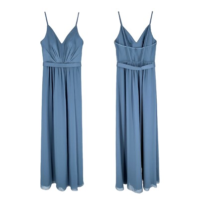 White by Vera Wang Size 2 Charmeuse Chiffon Bridesmaid Dress Long Steel Blue