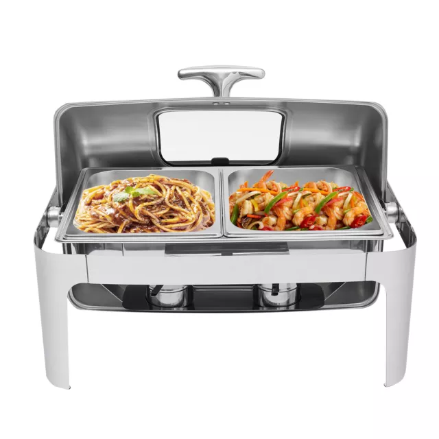 Electric Buffet Food Roll Top Chafing Dish Servers and Warmers with Cover 2 Pans