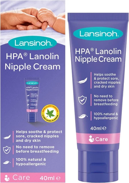 Crema de pezón de lanolina Lansinoh HPA para dolor de pezón y agrietado 40 ml (Paquete de 1)