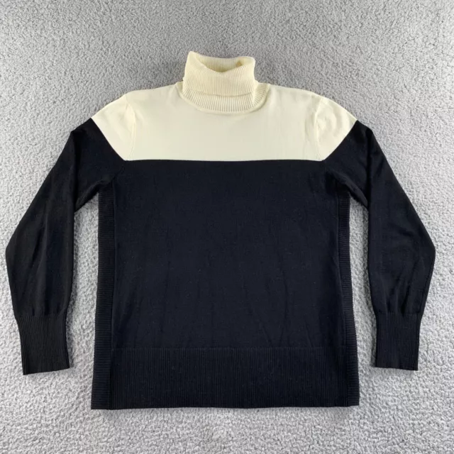Cynthia Rowley Sweater Womens XL Black Ivory Turtleneck Pullover Colorblock