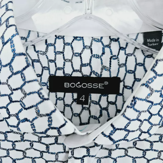 Bogosse Robin Button Front Shirt 4 L Blue White Printed Long Sleeve 100% Cotton 2