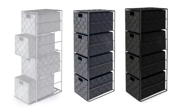 4 Tier Lattice Woven Basket Bathroom Drawers Storage Cabinet Organiser Unit