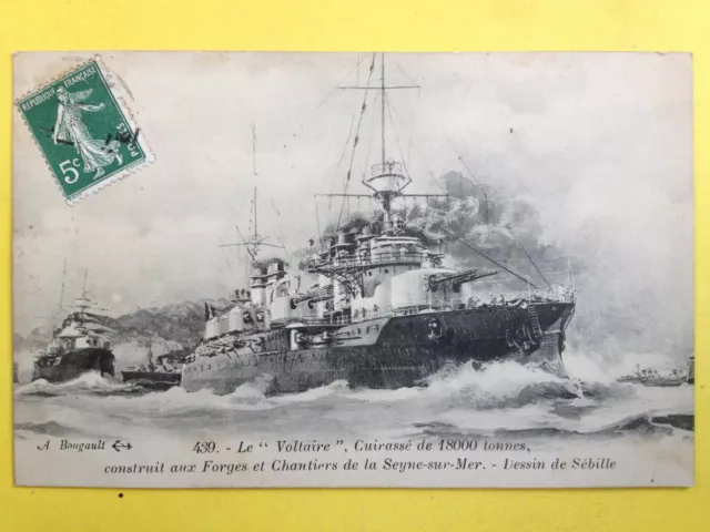 cpa Military BattleShip NAVY WAR FRENCH NAVY THE 'VOLTAIRE' BATTLESHIP