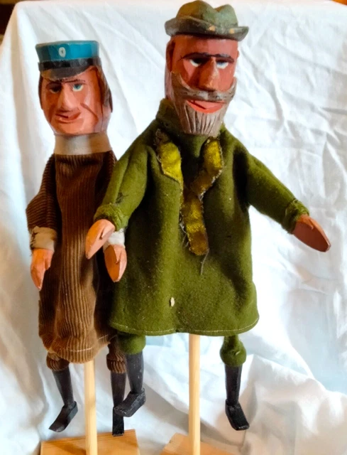 2 ANTIQUE WOODEN PUPPETS /2 WOODEN CARVED PUPPETS* by Punch & Judy