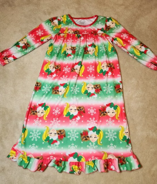 JoJo Siwa Bow Christmas Snowflakes Red Green Flannel Nightgown Small Night Dress
