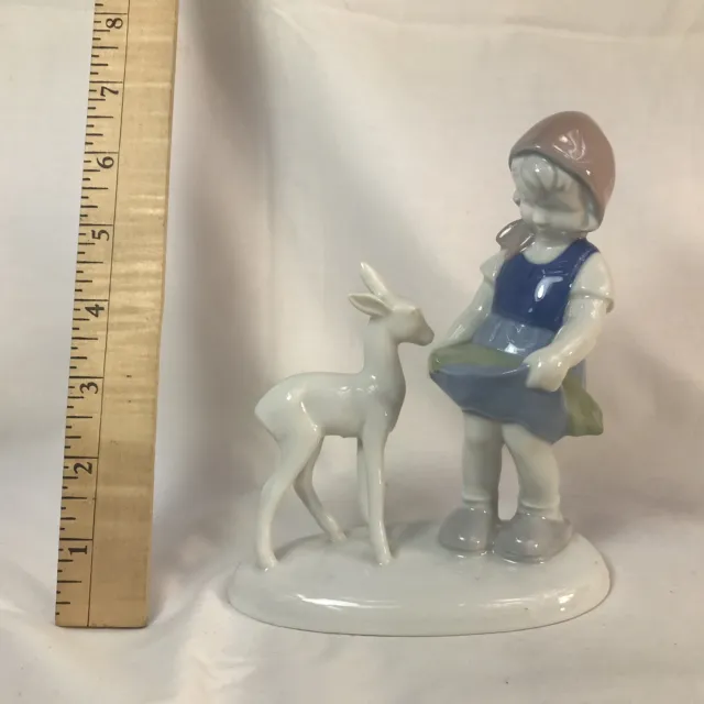 GEROLD Porzellan West German Porcelain Girl Feeding DEER Fawn Figurine 5704