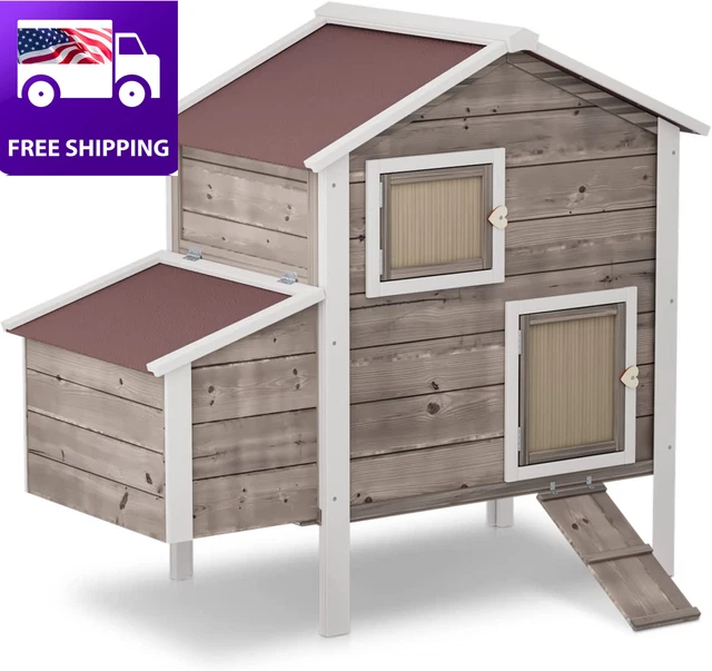 Chicken Coop Hen House with Nesting Box for Yard, Removable Bottom Wooden Poultr