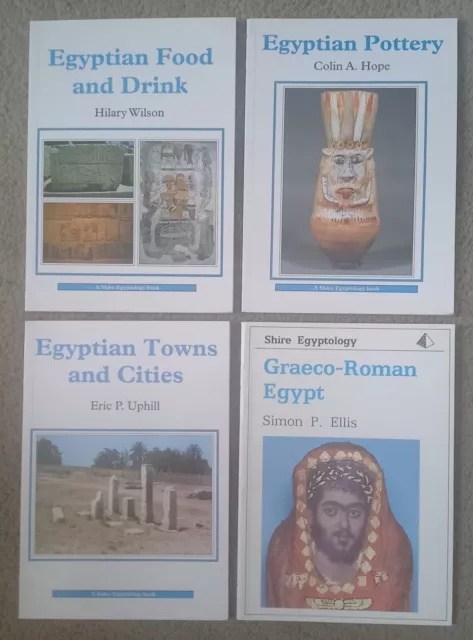 4 x Shire EGYPTOLOGY books - Food & Drink, Pottery, Towns  Cities & Graeco Roman