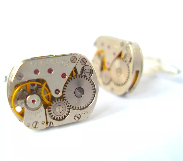 Reloj Movimiento Gemelos con Rubíes Boda Steampunk Vintage Novio Antiguo