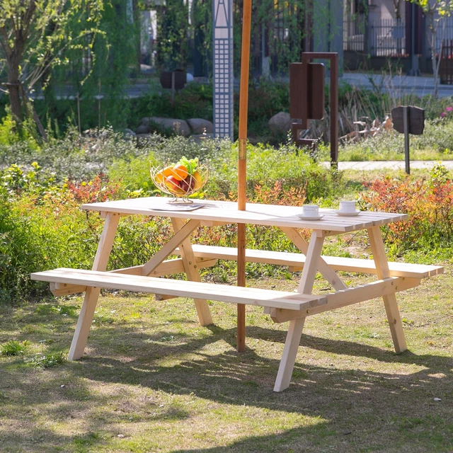 Tavolo Da Pic Nic In Legno Tavolino Con Panche Picnic Giardino Esterno - 2