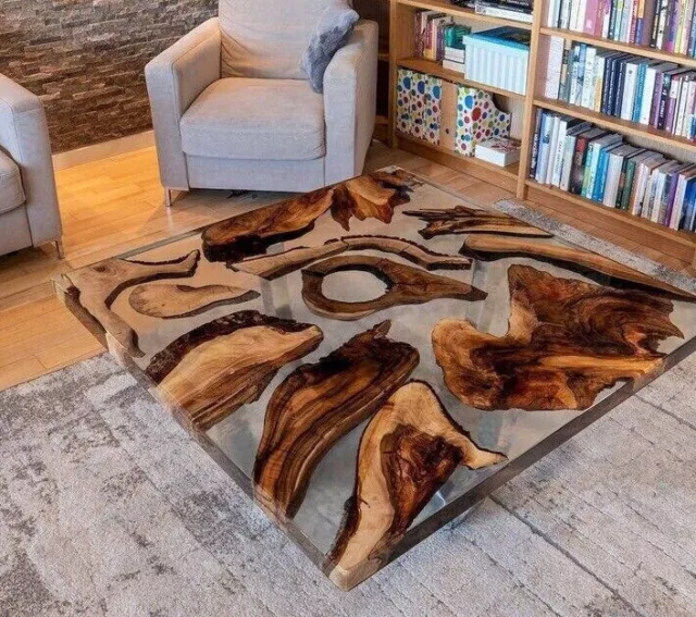 Clear Epoxy Square Coffee Table, Kitchen Slab Table, Conference Table Top Decors