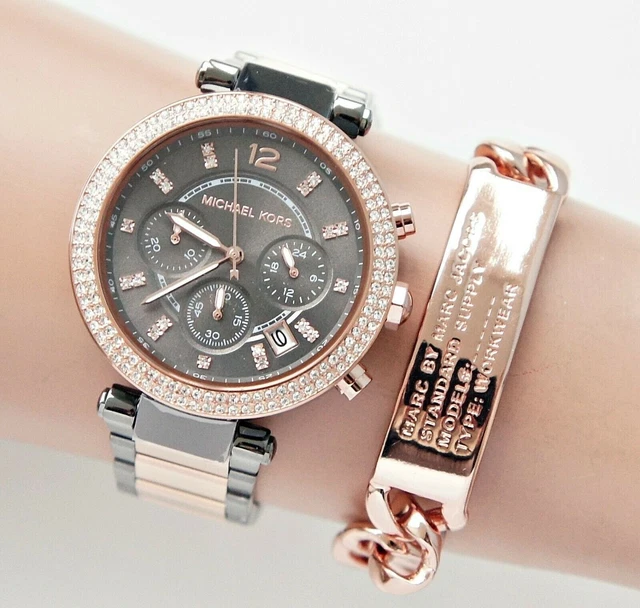 New Michael Kors Parker MK6440 white rose gold Chronograp Ladies