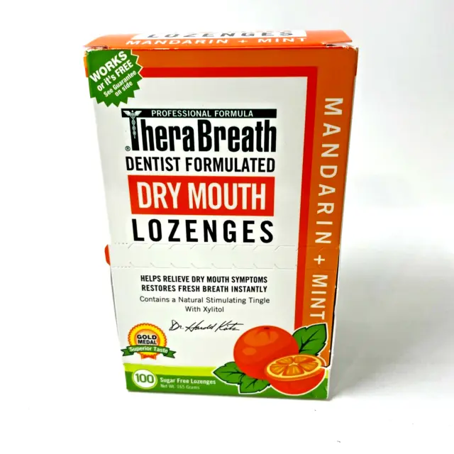 TheraBreath Dry Mouth Mandarin Mint Lozenges 100 count 165g Sugarfree Exp 6/2025