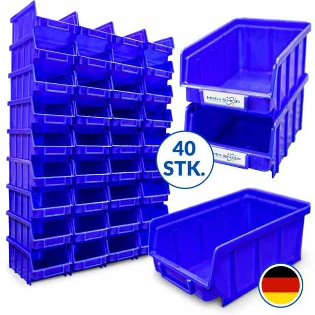 40 blaue Stapelboxen Gr. 2 Lager Sichtlagerkästen Stapelkasten Blau Sortierbox