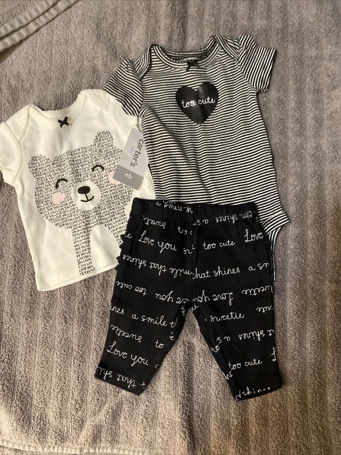 Carters Baby Girl 3 Pc Black & White Pant Set (Sz NB) NWT