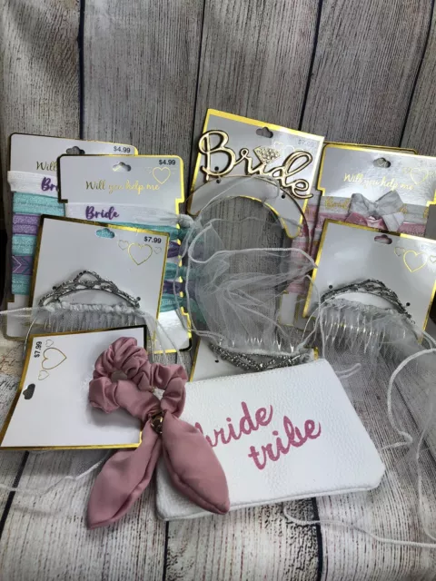 11 Piece Bridal Party Accessories Hair Ties Coin Purse Bride Headband Tiaras