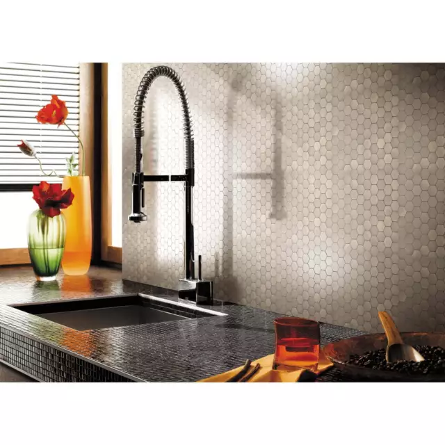 Stick Backsplash Tile Stainless Steel Brushed Hexagon Silver 12 in. x 12 in