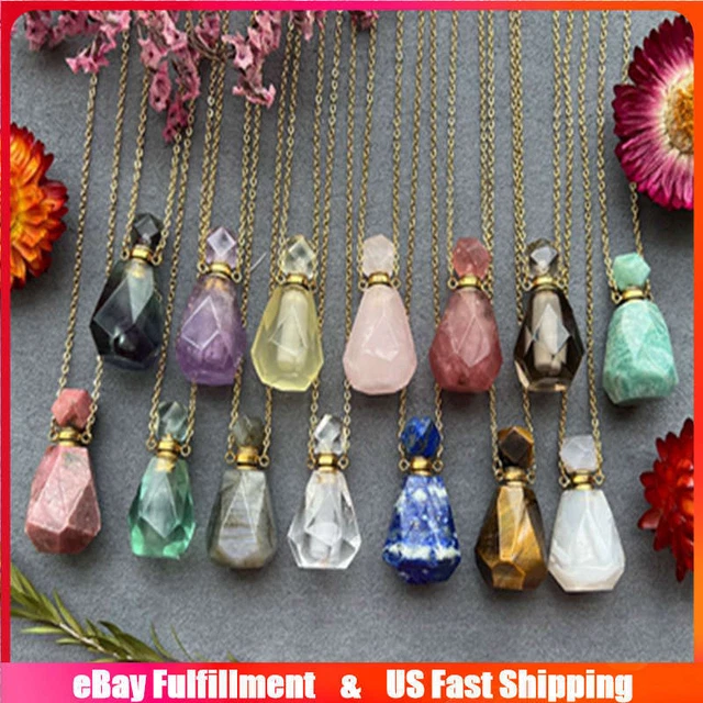 Natural Quartz Crystal Perfume Bottle Pendant Healing Gemstone Necklace Reiki US