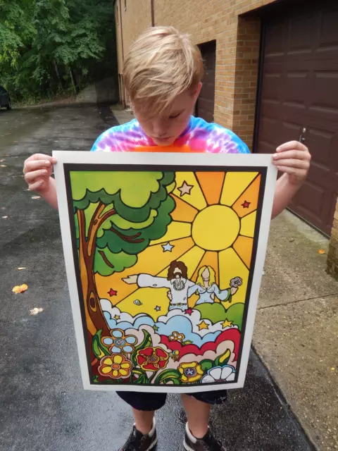 Vintage NOS Original Peace Love Sunshine Hippie Poster Early 1970's Dayton Ohio