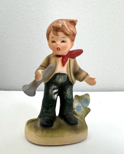 VINTAGE PORCELAIN BISQUE Figurine Little Boy with Horn Player Collectable  Decor $9.71 - PicClick