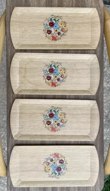 HASKO Haskelite Trays Set Of 4 Floral Lithographed