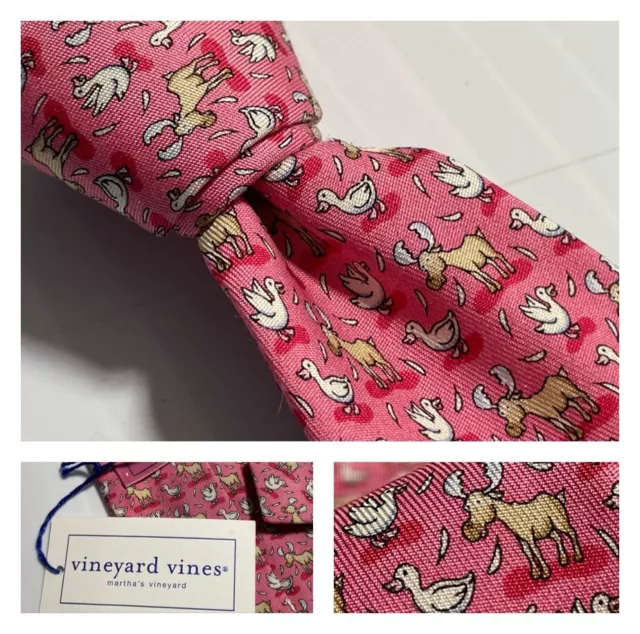 NEW NWT Vineyard Vines Duck Duck Moose Whimsical Print Pink Silk Tie USA