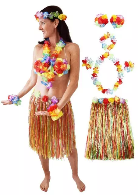 HAWAIIAN FANCY DRESS COSTUME Ladies Hula Lei Garland Coconut Bra Hen Party  Lot