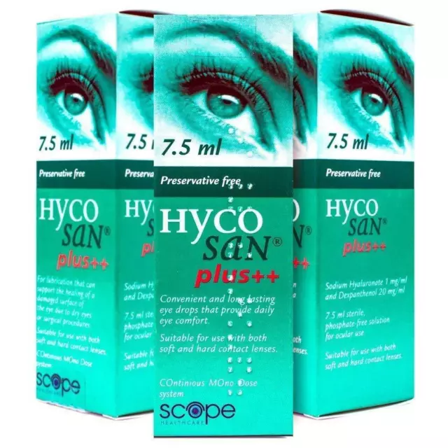 3x Hycosan Plus EMPFOHLEN VON CHIRURGEN ZUR VERWENDUNG NACH KATARAKT & LASER