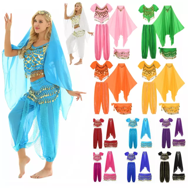 Womens Indian Dance Costume Belly Dance Halloween Cosplay Outfit Bollywood Sets 2