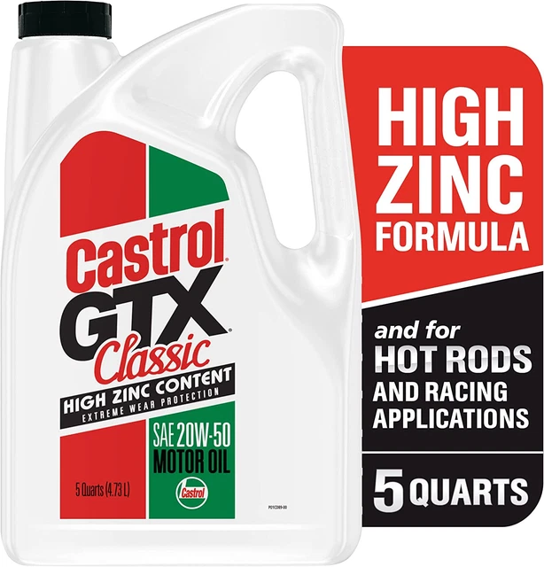 Castrol GTX Classic 20W-50 Conventional Motor Oil, 5 Quart Jug, Amber NEW