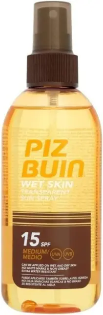 Piz Buin spray solare trasparente pelle bagnata peso spf 15 medio, 150 ml