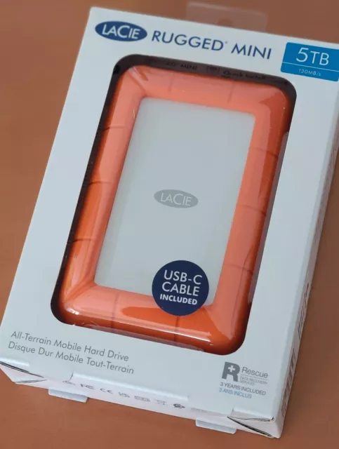 LaCie 5TB Rugged Mini USB 3.0 External Hard Drive- Brand New Sealed!