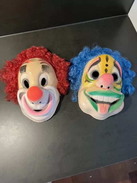 Vintage Halloween Mask Lot 70s Molded Plastic Clown X2