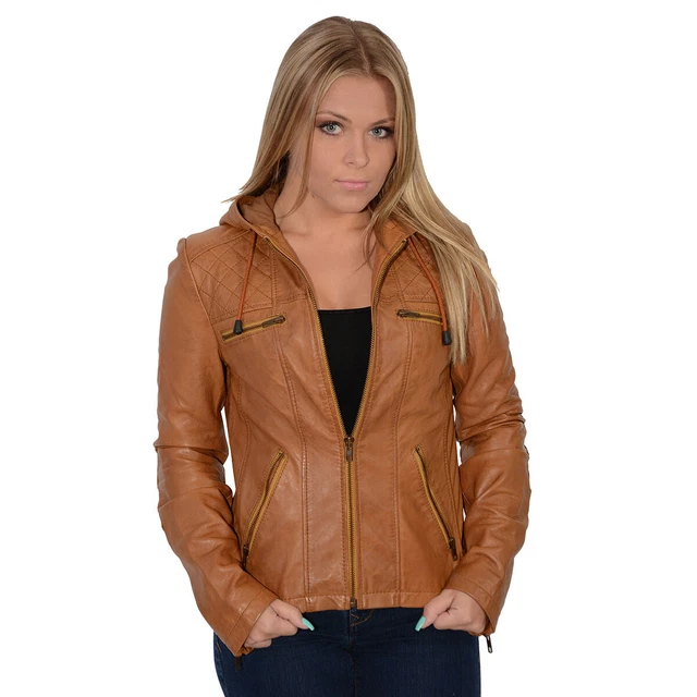 Milwaukee Leather SFL2810 Women's Cognac Hooded Scuba Leather Jacket with