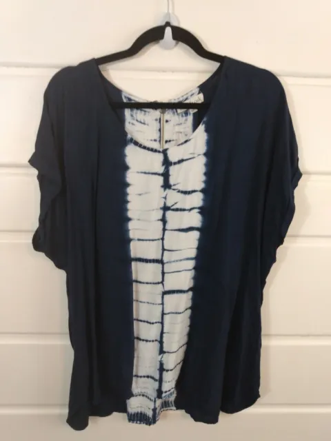 Olive & Oak Womens Sz 2x Blue Tie-Dye Exposed Zipper  High Low Light Weight Top