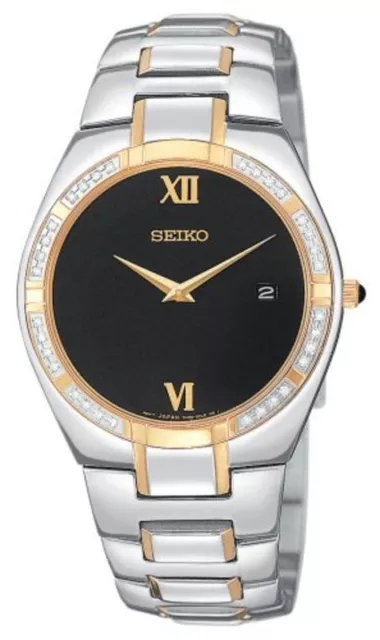 SEIKO SKP338 MEN'S Dress Black Dial Two-Tone Stainless Steel Date Watch  $ - PicClick
