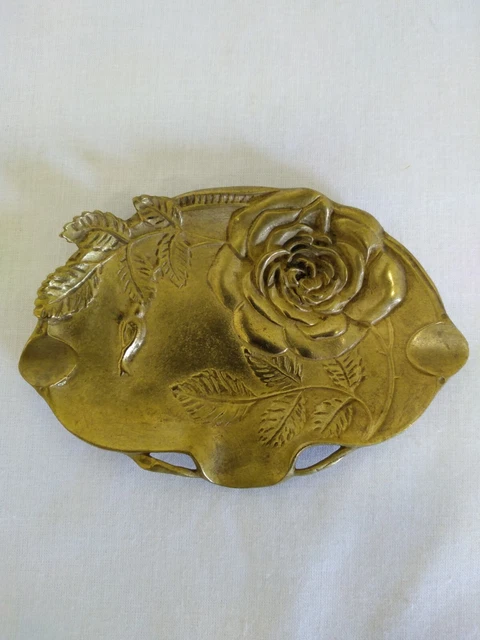 Antique Bronze Ashtray Floral Decor/Empty Pocket