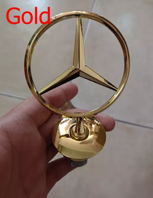 For Mercedes Benz C E S Series 3D Golden Front Star Hood Logo Bright Emblem Badg