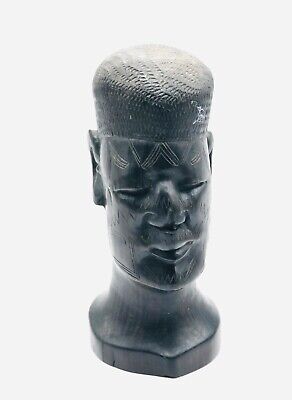 Vintage African Hand Carved Ebony Wood Tribal Warrior Sculpture Head Bust 9”