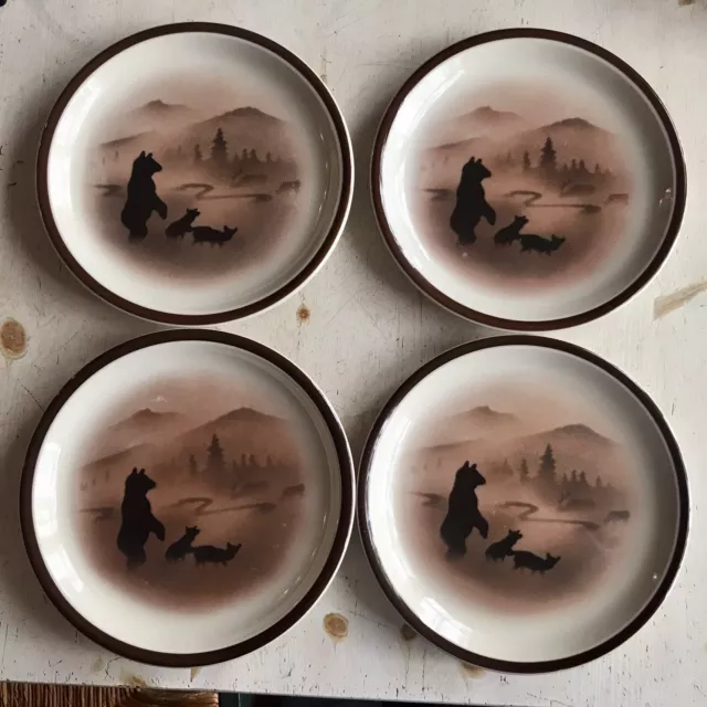 Big Sky Country Stoneware Salad Dessert Mama Bear & Babies Plates Set Of 4 NEW